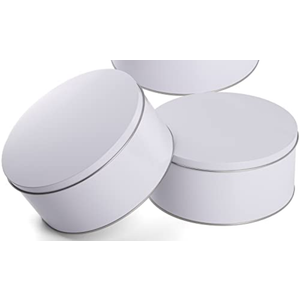 Yopay 2 Pack Cookie Tin with Lid, Round Sturdy Gift Tin, White Baking Cake Container for Storing Patisseries, Snack, Chocolate, Easter, Special Occasion, Holidays, 7" Wide by 3.2" Tall