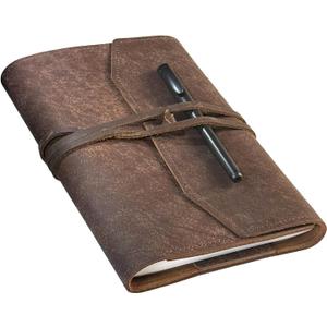 Refillable Leather Journal Writing Notebook - Handmade Leather Journal for Men, A5 Diary Cover Refillable Sketchbook to Drawing, Large 6"x8", Dark Brown