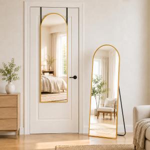 56"x14" Full Length Mirror, Over The Door Mirror,Gold
Tempered Glass Hanging Mirror, Full Body Mirror with Stand Wall Mounted for Bedroom Living Room Cloakroom