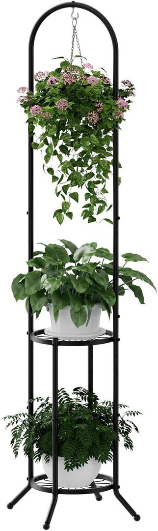 2-tier Hanging Plant Stand Indoor and Outdoor, Space-Saving Iron Plant Shelf, 3 Potted Flower Pot Stand ,Planter Holder for Bedroom Balcony Living Room Patio Garden( n-style)