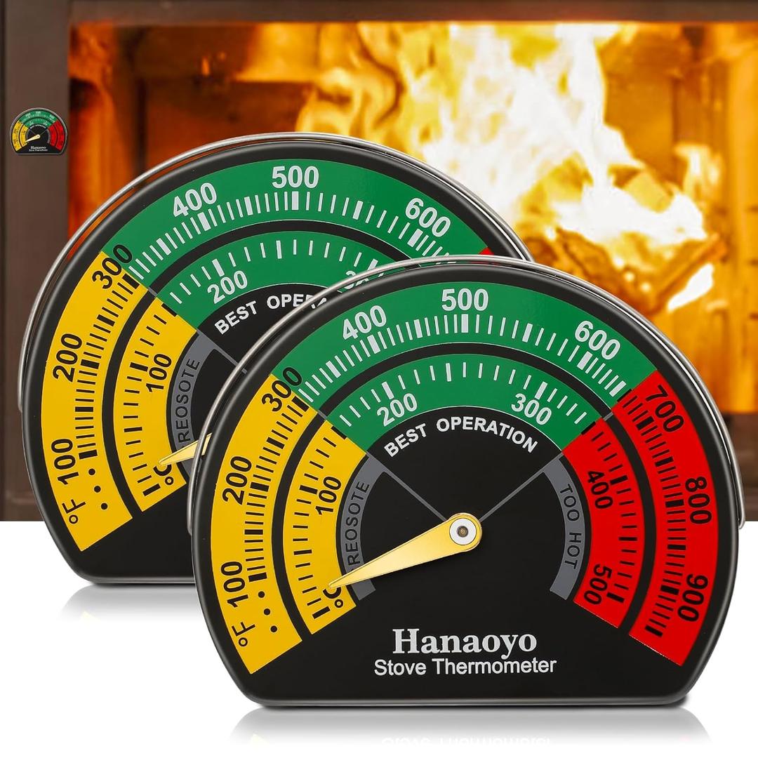 Hanaoyo Wood Stove Thermometer with Large Dial, Magnetic Stove Pipe Thermometer for Wood, Gas, and Pellet Stoves (2 Pieces) (Multicolored)