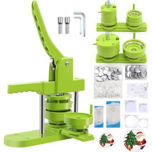 Button Maker Machine - Multiple Sizes 1.25in+2.25in, Kit for DIY Gifts, Button Press Machine with Free 200PCS 32-58mm Supplies & 2 Circle Cutter (Green 1.25+2.25 inch (200 Sets))