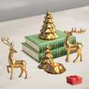 upbema Gold Christmas Reindeer Figurines 4 PCS Resin Tree Decor Indoor Xmas Collectible Deer Decorations Cute Holiday Ornament with 2pcs Tealights for Table Home