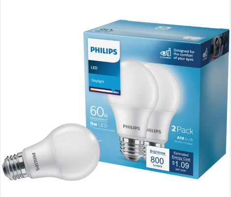 1 Pc Philips Eyecomfort 60W Equivalent Daylight A19 Medium Led Light Bulb (2-Pack)