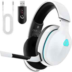 Gaming Headset Wireless 2.4GHz for PS5, PS4 Fortnite/Call of Duty/FPS Gamers, PC, Switch, Bluetooth 5.3 Gaming Headphones with ENC Microphone, Surround Sound, 40+H Battery (White)