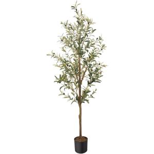 Artificial Fake Olive Tree 5FT Tall 1Pack Faux Silk Olive Tree for Home Living Room Office Decor Faux Artificial Plants Indoor Fake Potted Plants with Fruit & Free Moss
