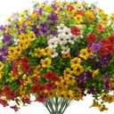 Grunyia Artificial Fake Plants Flowers for Outdoor Spring Decoration, 16 Bundles Faux Silk Colorful Daisy UV Resistant Realistic for Outside Porch Patio Home Yard Garden Planters Pots Window Box(Mix)