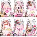 Equsion 12 Pcs Spa Party Favor Bags Drawstring Backpack Gift Bags for Girls Women Makeup Birthday Party Decorations Salon Baby Shower Spa Decorations, 12 x 10 Inch