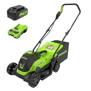 Greenworks 24V 13“ Brushless Cordless Lawn Mower with 4.0Ah Battery & Charger,Maintenance-Free Push Mower with 2-in-1 Mulch/Bag
