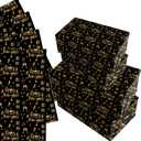 littkeef cliaet Happy New Year Pattern Wrapping Paper Set, 12 Sheets New Year Gift Wrap Black Gold Gift Wrap News Years Party Decoration 20'' x 27''