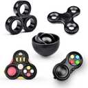 Fidget Toys Adults Pack 5Pcs,Fidget Spinner with Magnetic Rings Gyro,Fidget Controller Autism Sensory Toys,ADHD Stress Anxiety Desk Fidgets,Easter Basket Stuffers for Kids Teen Boys(BK) (Black)