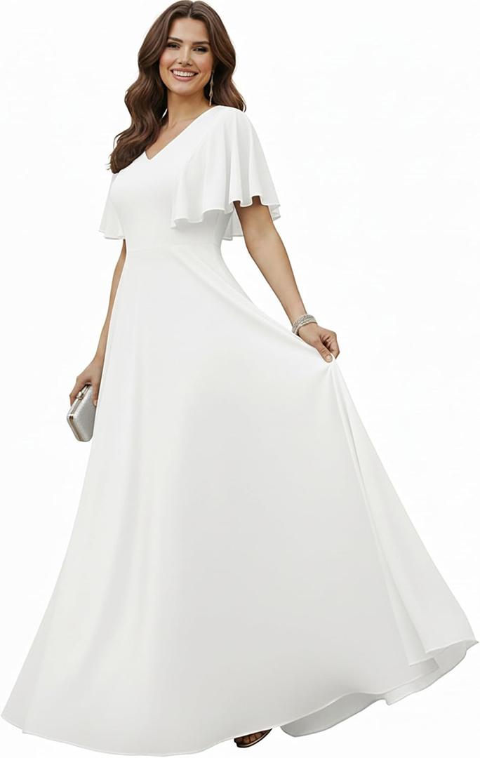 KOH KOH Womens 2025 Long Elegant Bridesmaid Evening Cocktail Modest Maxi Dress (Ivory White)