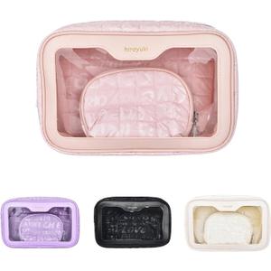 Hiroyuki 3Pieces Clear Makeup Bag Set Large Capacity Cosmetic Bag Large Travel Toiletry Organizer Bag Set Plastic Transparent Cosmetic Bag Wash Bag (pink3ps)
