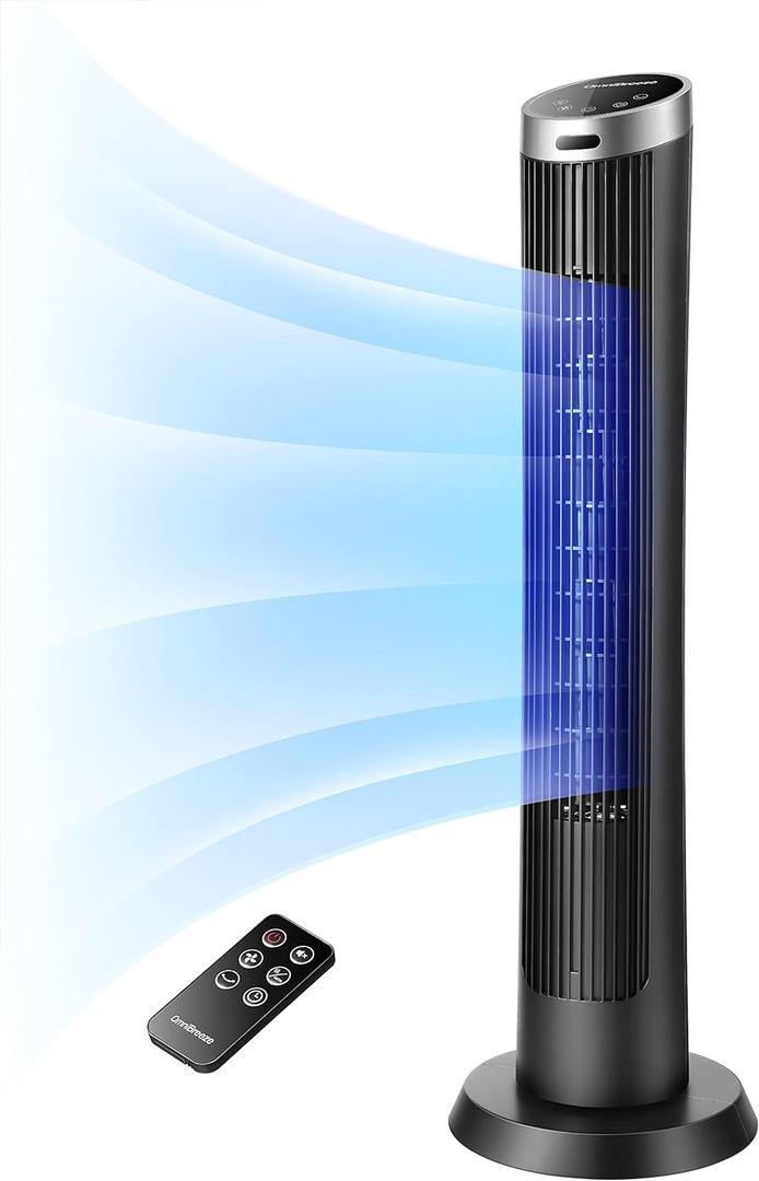 OmniBreeze Digital Electric Tower Fan, with Remote Control, LED Display, Standing Bladeless Floor Fans Cooling and Quite Indoor Living Room Bedroom use (36 Inch)
