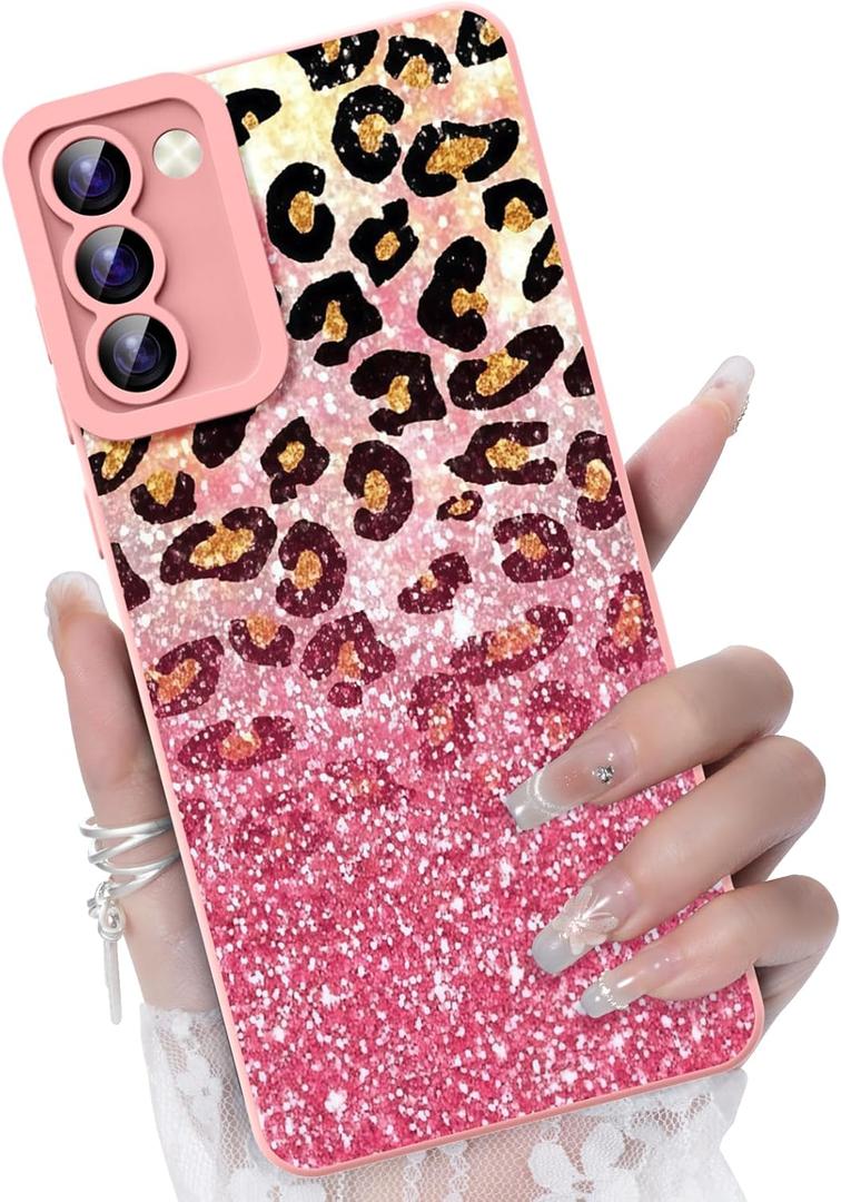 for Samsung Galaxy S21 FE 5G Phone Case, Fashion Flower Pattern Design Girls Women Liquid Silicone Cover, Slim Shockproof and Scratch-Resistant Soft Case for Samsung S21 FE - Leopard Glitter