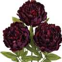 Briful 3PCS Burgundy Peony Artificial Flower Stems 29.1in Long Stem Fake Peonies Silk Floral Arrangement Real Touch Peony Flower for Home Vase Party Wedding Bouquet Decor