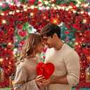 Red Rose Flowers Backdrop Sweet Floral Heart Light Photography Background for Valentines Day Wedding Anniversary Mother's Day Party Decorations Banner (8x6FT240x180cm)