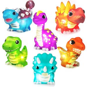 Tub Works Dinos Dinosaur Light Up Bath Toys, 6 Pack | Water-Activated Light Up Toys Flash & Change Color | Easy-Grip Baby & Toddler Bath Toys | Sensory Bath Lights Watertight Bathtub Toys