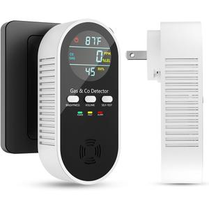 5-in-1 Carbon Monoxide Detectors, Natural Gas Leak Detector, Plug-in & Battery Backup Co Detector, HD Digital Display, CO Gas Temp Humidity Sensor, 1-Pcs, Black