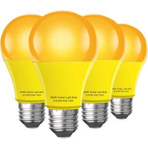 Sleep Light Bulb 4 PackDimmable 1800K Warm Light Bulbs for Healthy Sleep,Blue Light Blocking,A19 9W(60W Equivalent) E26 Base Amber Light Bulbs for Bedroom, Baby Nursery Room