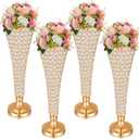 Rtteri 4 Pcs 20 Inch Tall Crystal Vase for Centerpieces Wedding Metal Crystal Trumpet Flower Vase Stand for Holiday Table Floor Wedding Banquet Celebration, Classic Elegance(Gold)
