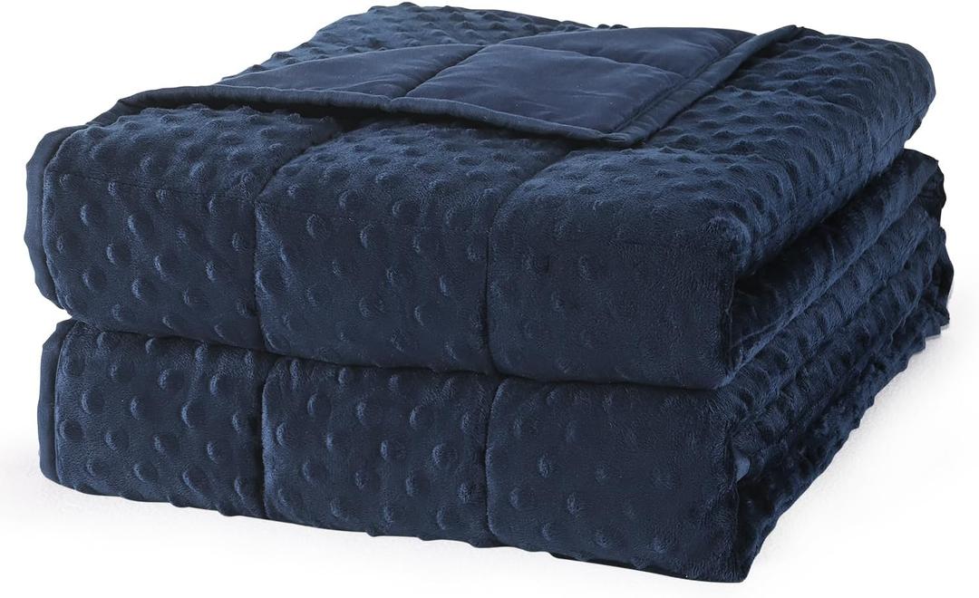 Mr. Sandman Weighted Blanket for Adults Queen, Minky Heavy Blanket for Woman,Man Sleeping/Calm, Soft and Cozy Weighted Throw Blankets, Machine Washable, 60 x 80in, 15 lbs, Navy Blue