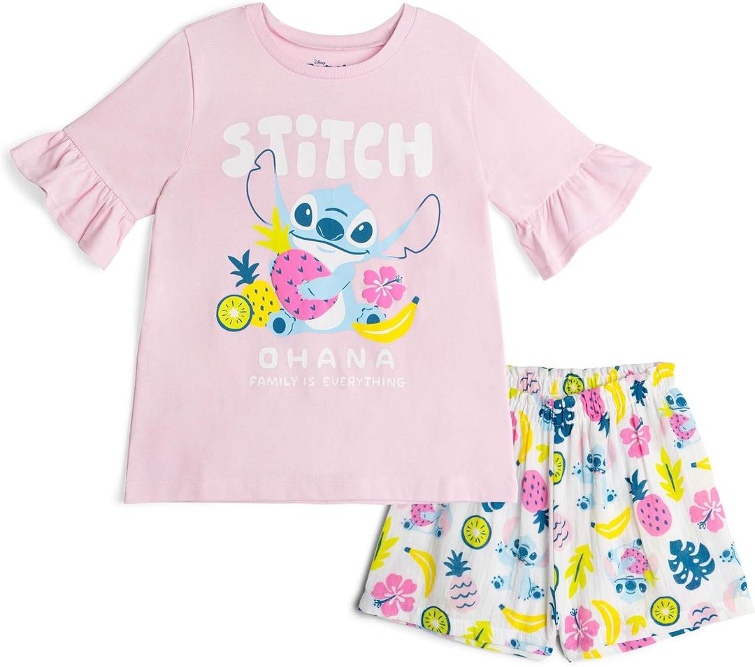 Disney Girls' 2-Piece Short Sleeve Tee and Gauze Shorts Set for Baby & Kids