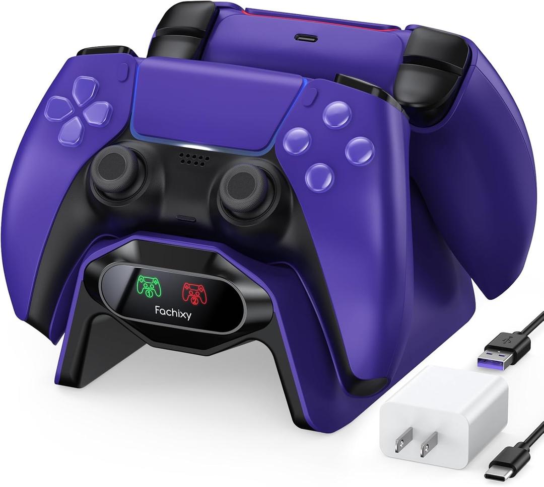 Fachixy Controller Charger for PS5, with 2-Hour Fast Charging chip, PlayStation 5 Charging Station with US Power Adapter and Cable, with LED Charging Status Indicator Light, Purple