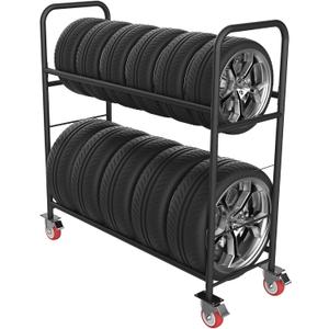 TONGMO Tire Storage Rack with Protective Cover - Adjustable Metal Tire Rack for Indoor/Outdoor Use - 58" H x 55.5" W x 17.5" D (55in)