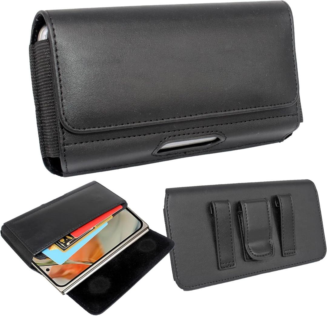 Holster for Google Pixel 10 Pro Fold, Phone Belt Case [Built-in Card Slot], Belt Loop,Belt Clip,Magnetic Closure Pixel 10 Pro Fold Leather Horizontal Phone Pouch (Black)