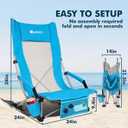 AKSOUL Folding Beach Chair for Adults: Low/High Back Chairs with Carry Bag - Extra Wide Seat Chair with Comfortable Pillow & Storage Pocket (1 Pack & 2 Pack, Blue), 24*24*34 inches