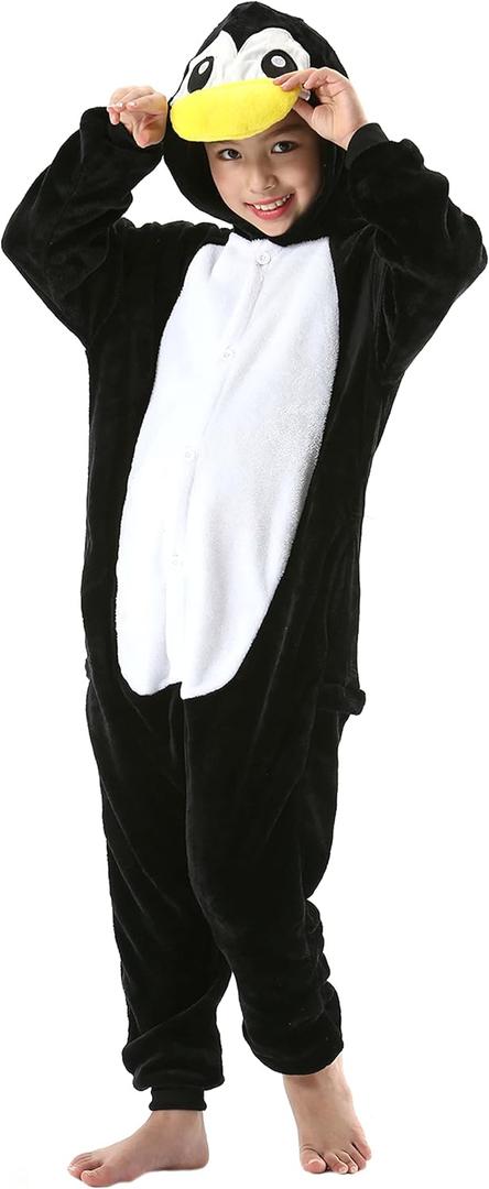 ATOZ Onesie for Kids, Animal Pajamas Halloween Cosplay Costume for Girls Boys (10-11 Years, Black Penguin)
