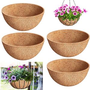 Riare 4 Pack 16 Inch Round Coco Liners Replacement, 100% Natural Coconut Coir Liners for Hanging Baskets, Garden Flower Vegetables Planter Pot, Window Box, Fence, Decks