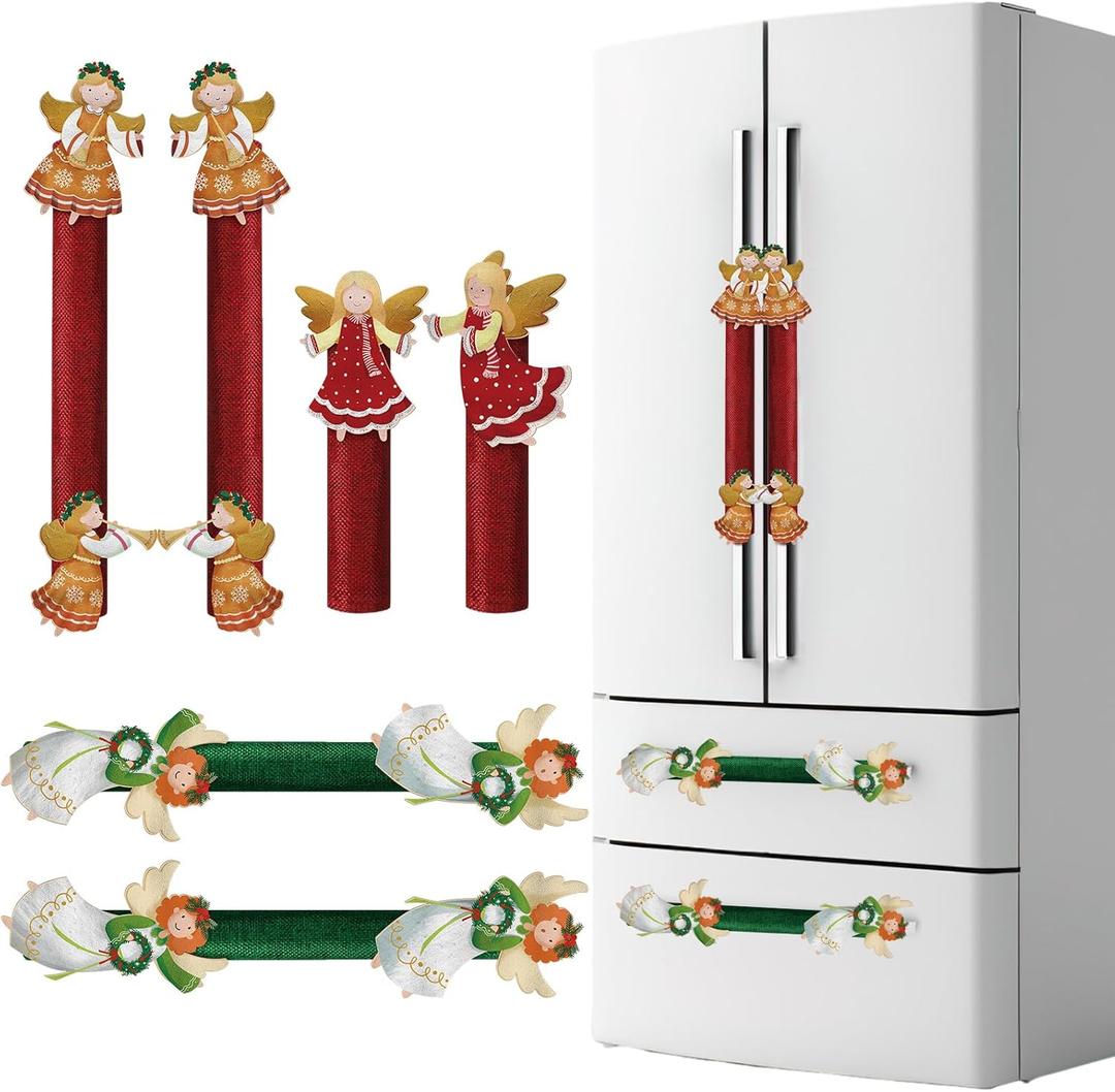 Thyle 6 Pcs Christmas Refrigerator Fridge Door Handle Covers Christmas Angel Cabinet Knob Covers Angel Kitchen Decorations Appliance Microwave Oven Dishwasher Fridge Door Handle Protector for Xmas