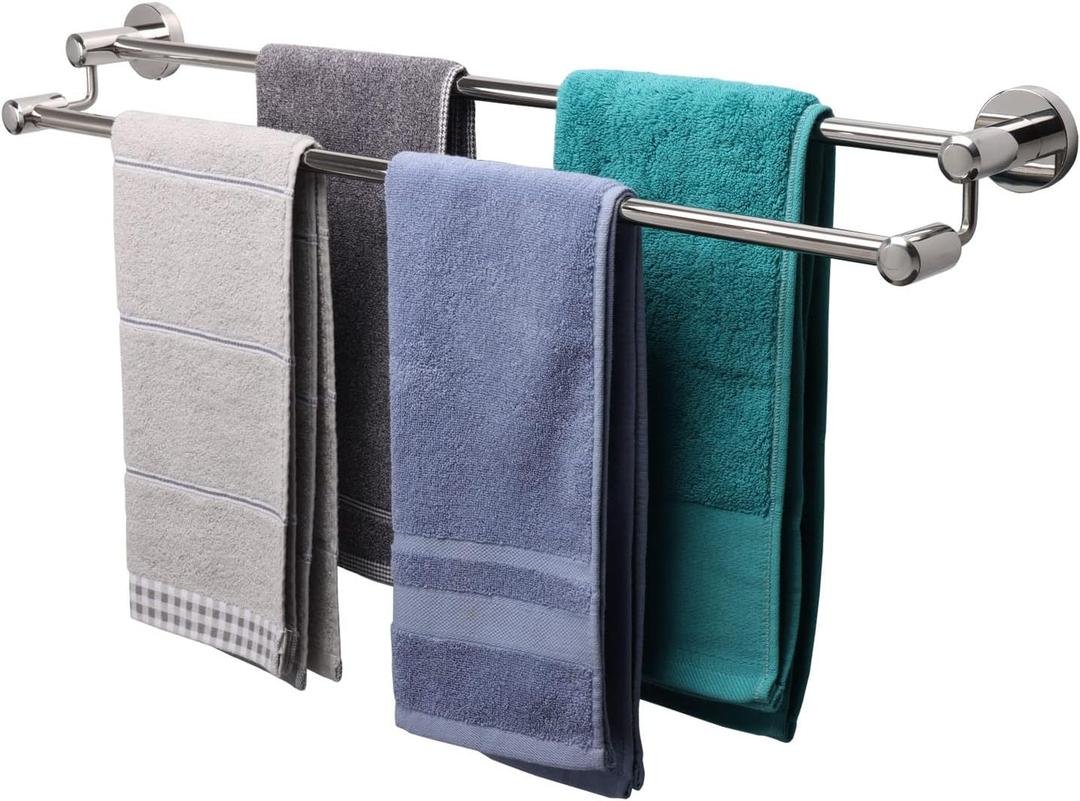 TocTen Double Bath Towel Bar - Thicken SUS304 Stainless Steel Towel Rack for Bathroom, Bathroom Accessories Double Towel Rod Heavy Duty Wall Mounted Towel Holder (Chrome, 30IN) (Round 30 Inch)