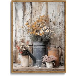 XLARTMY Framed Farmhouse Vintage Canvas Wall ArtFloral Daisy Pictures Wall Decor Paintings Country Flower Artwork Poster Prints for Living Room Kitchen Bedroom Bathroom 8x10In
