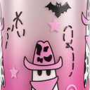 Cowboy Ghost Cup, Spooky Halloween Gifts for Women, Cute Western Cowgirl Tumbler, 16 oz Coffee Glass Cup with Lid & Straw (White-Pink)