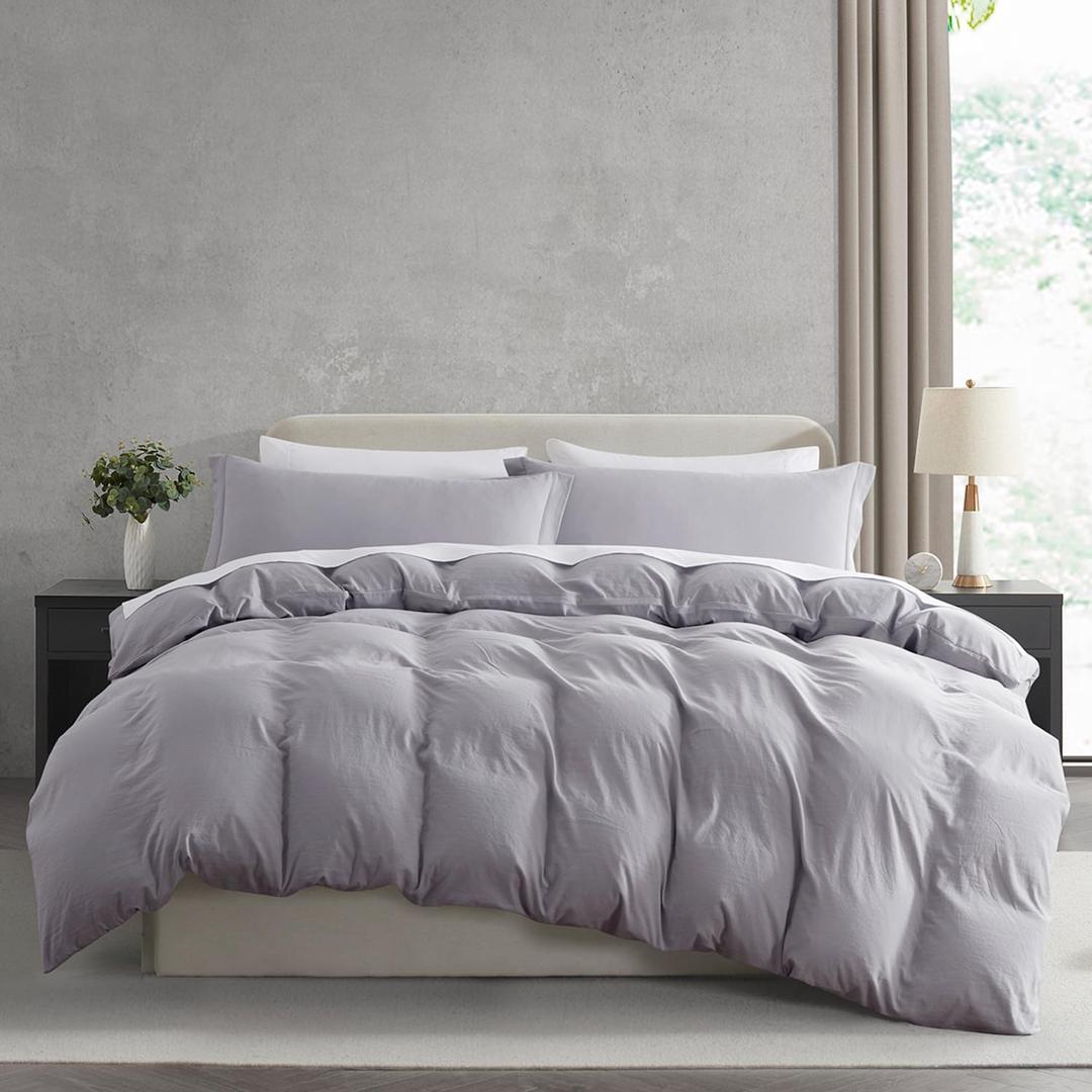 Nestl Grey Lavender Duvet Cover Queen Size - Soft Prewashed Queen Duvet Cover Set, 3 Piece, with Zipper Closure, 1 Duvet Cover 90x90 inches and 2 Pillow Shams - No Comforter