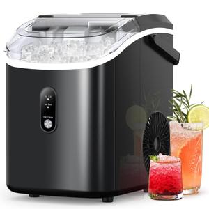 Kndko Nugget Ice Maker Countertop with Handle, Ready in 6 Mins, 35lbs Per Day, Pebble Ice Machine with Soft Chewable Ice, Self-Cleaning, One-Click Operation, for Home/Party/RV/Camping (Black)