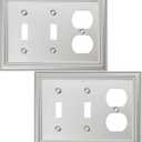 Double Toggle/Single Duplex Light Switch Cover Adler Metal Wall Plate, 2-Pack Brushed Nickel 3 Gang, Light Switch Cover Outlet Cover Decorative Wallplate, Durable
