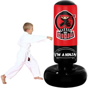Kids Punching Bag, 67" Stable Inflatable Boxing Bag for Age 5-12, Ninja Karate Taekwondo Training Toy, Christmas Birthday Gift