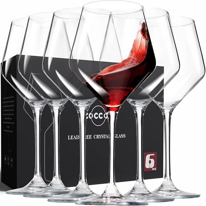 Coccot Wine Glasses, White Red Wine Glasses Set of 6, Lead Free Premium Crystal Clear Glass, Hand Blown Italian Style Burgundy Long Stem Wine Glasses, Great Gift Packaging(16oz,6pack)