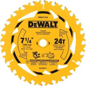 DEWALT 7-1/4 in. 24T Circular Saw Blade, Smooth Cutting, Superior Tracking and Durability (DWA271424)