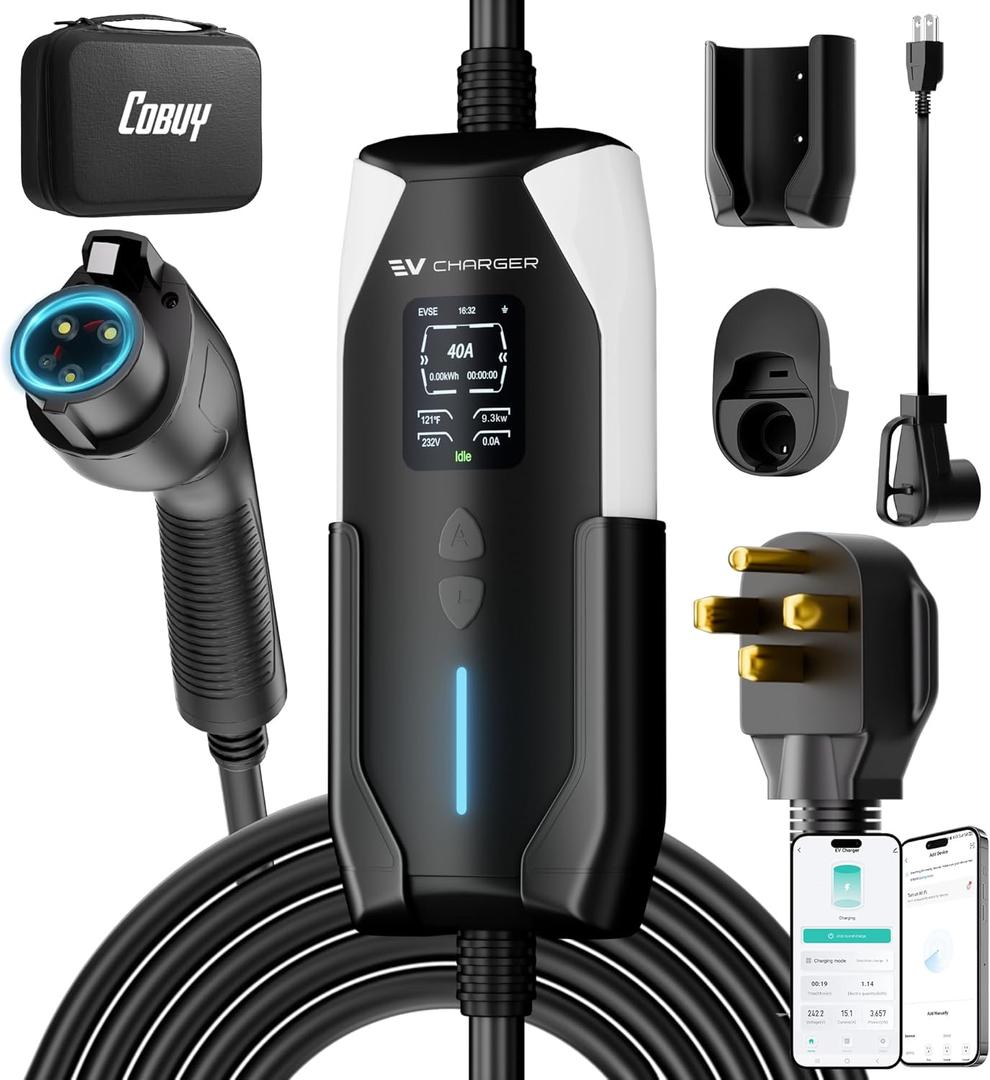 40Amp Level 2 EV Charger with Fast Charging | 25FT Plug-in Heavy Duty Cable | NEMA 14-50 & J1772 Compatible | Electric Vehicle Charging Station for Home & RV (APP Control)