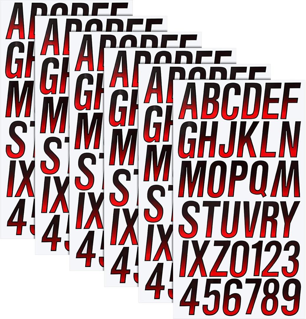 TaoBary 12 Sheets 216 Pcs Boat Decals Vinyl Numbers Letters Stickers Kit Custom Boat Registration for Watercraft Mailboxes Cars Signs(3 Inch,Red, Black)