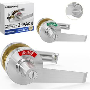 2Pcs Commercial Bathroom Door Handle, Vacant Occupied Bathroom Lock| Indicator Door Knob, Occupied Door Handle for Restroom/Washroom, ANSI Grade 2 for Office, Gyms, Bars