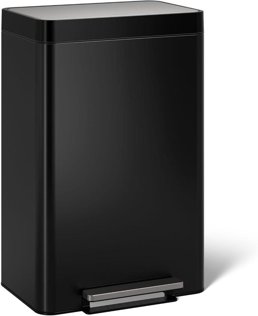 Kohler 20940-BST 13-Gallon Stainless Steel Step Trash Can, Black Stainless Steel, Hands-Free Pedal, Quiet-Close Lid, Fingerprint-Resistant, Durable, K-20940-BST