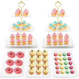 Coitak 5 Pieces Cupcake Stand Set, 2 Pieces 3 Tier Cupcake Stands with 3 Pieces Appetizer Trays, Dessert Tower Tray for Tea Party