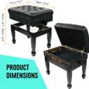 Genuine Leather Adjustable Piano Bench with Storage Compartment, Heavy Duty Solid Wooden Keyboard Stool with Padded Cushion Seat (Black), 15.7 X 25.6 X 19.3 Inches