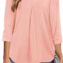 Newchoice Womens Collared V Neck 3/4 Sleeve Shirts Business Casual Tops Loose Work Blouses (S-3XL) (Large, Pink)
